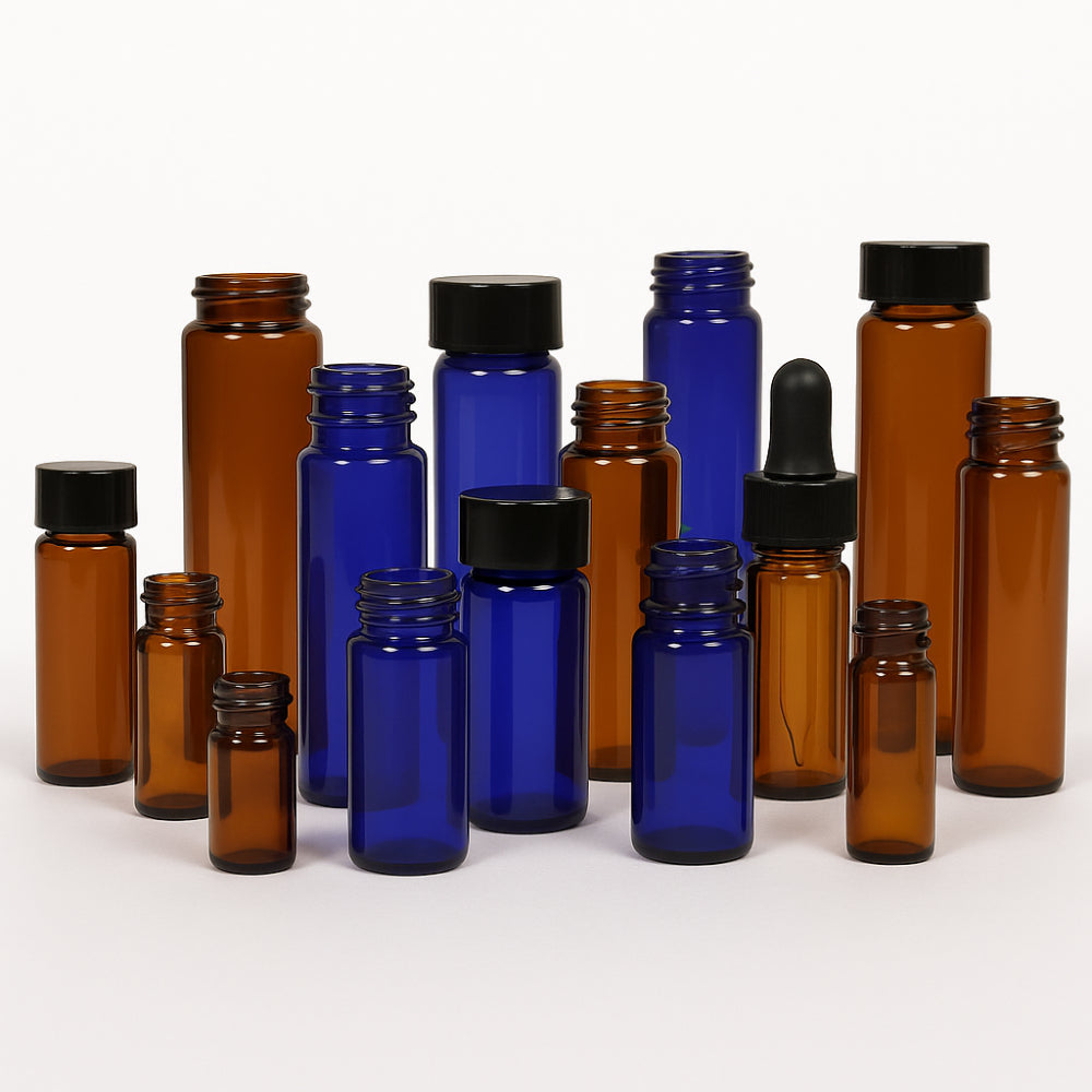 Amber & Cobalt Blue Glass Vials