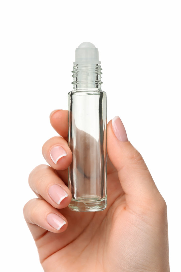 1/3 oz (10 ml) Glass Roll-On Bottle with Roller Ball & Cap – Essential Oil & Perfume Bottle