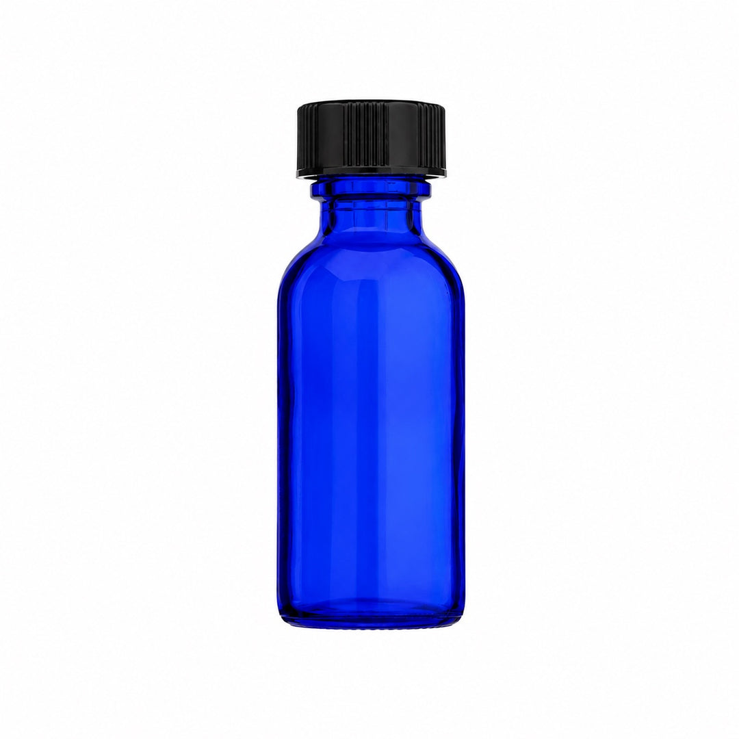 1 oz Blue Glass Boston Round Bottle – 20/400 Neck