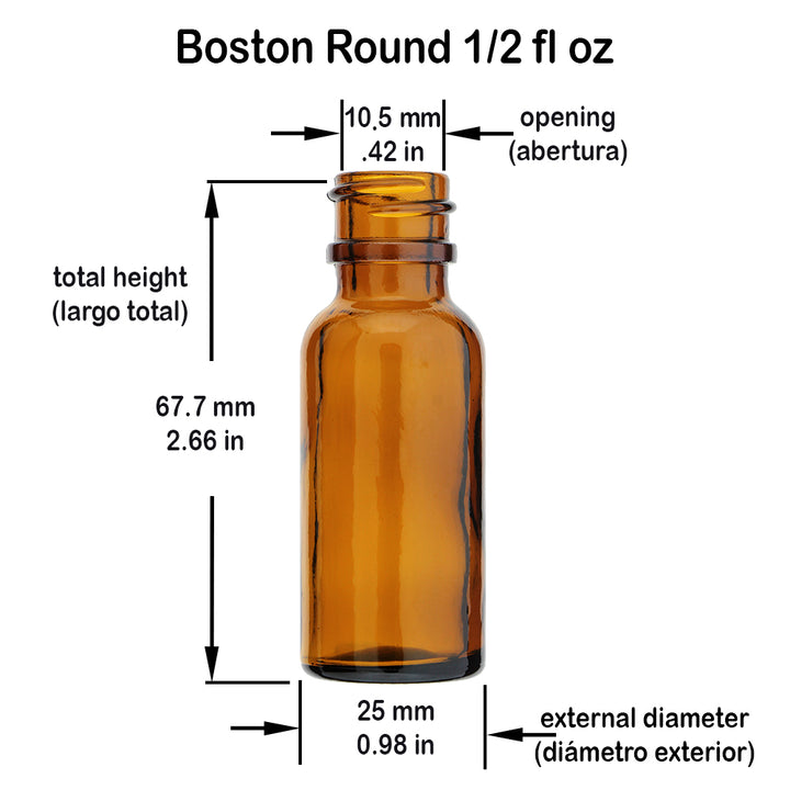 1/2 oz Amber Glass Boston Round Bottle – 18/415 Neck