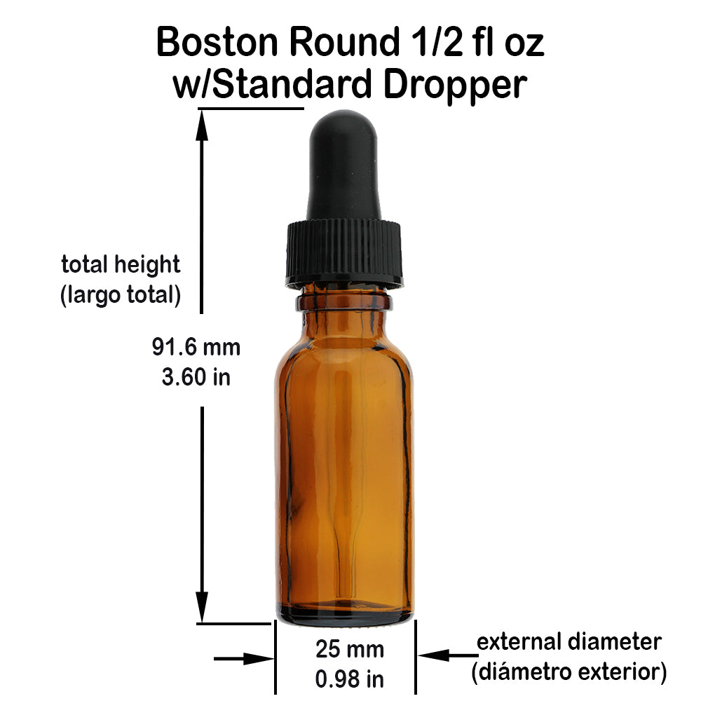 1/2 oz Amber Glass Boston Round Bottle – 18/415 Neck
