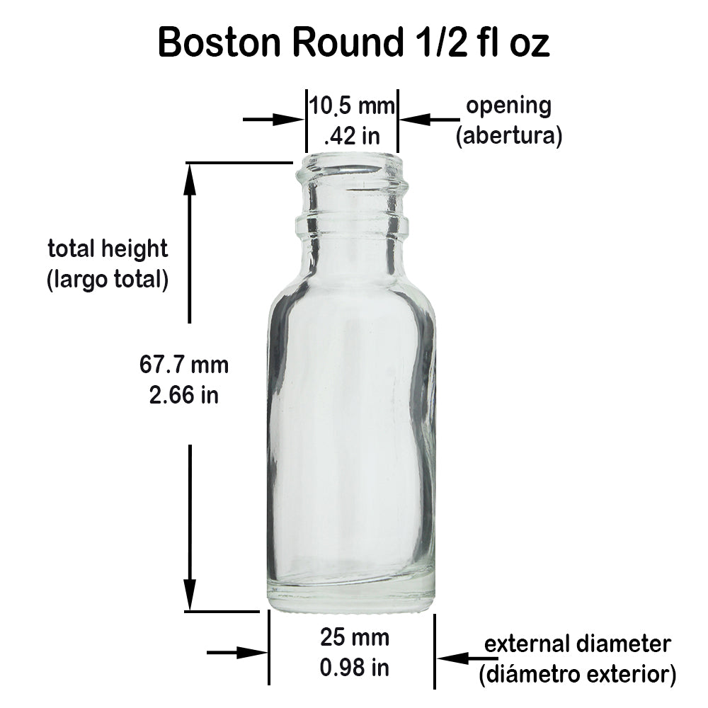 1/2 oz (15 ml) Clear Glass Boston Round Bottle - 18/415 Neck