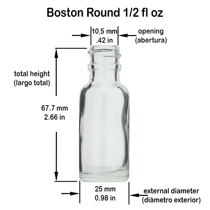 1/2 oz (15 ml) Clear Glass Boston Round Bottle - 18/415 Neck
