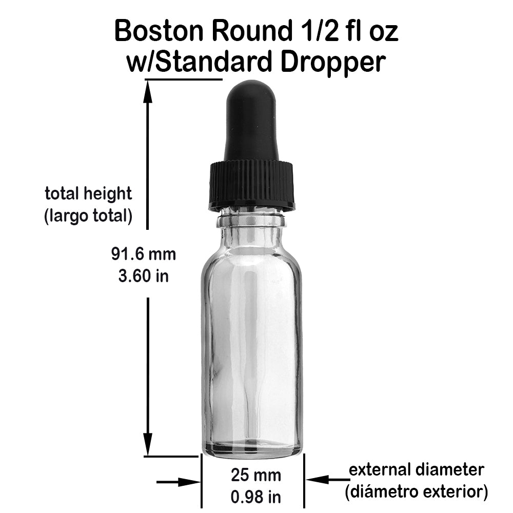 1/2 oz (15 ml) Clear Glass Boston Round Bottle - 18/415 Neck