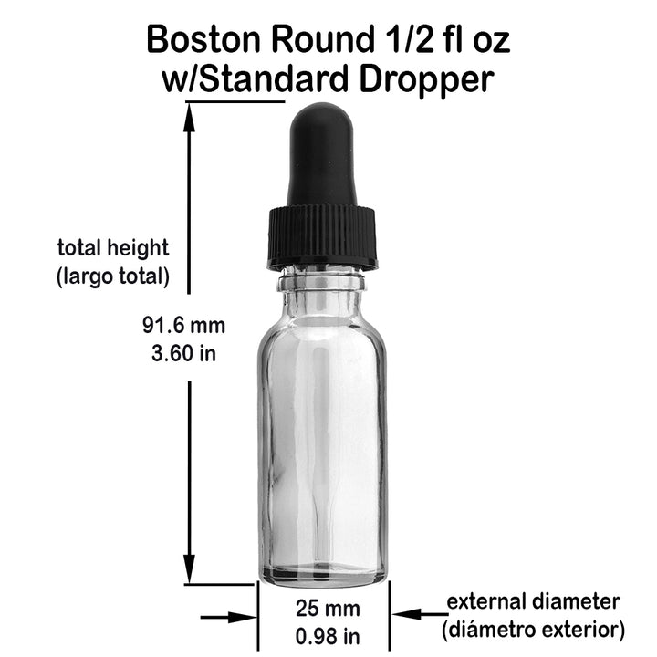 1/2 oz (15 ml) Clear Glass Boston Round Bottle - 18/415 Neck