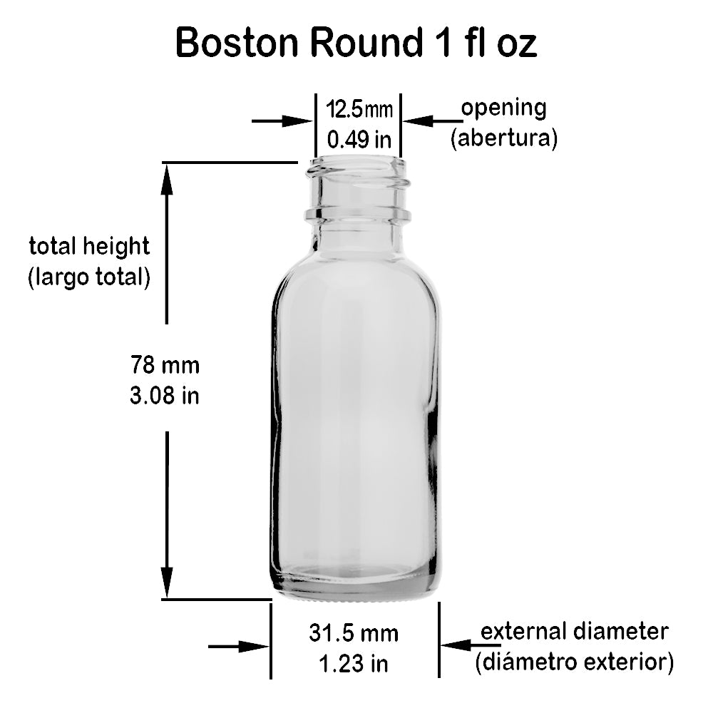 1 oz (30 ml) Clear Glass Boston Round Bottle - 20/400 Neck