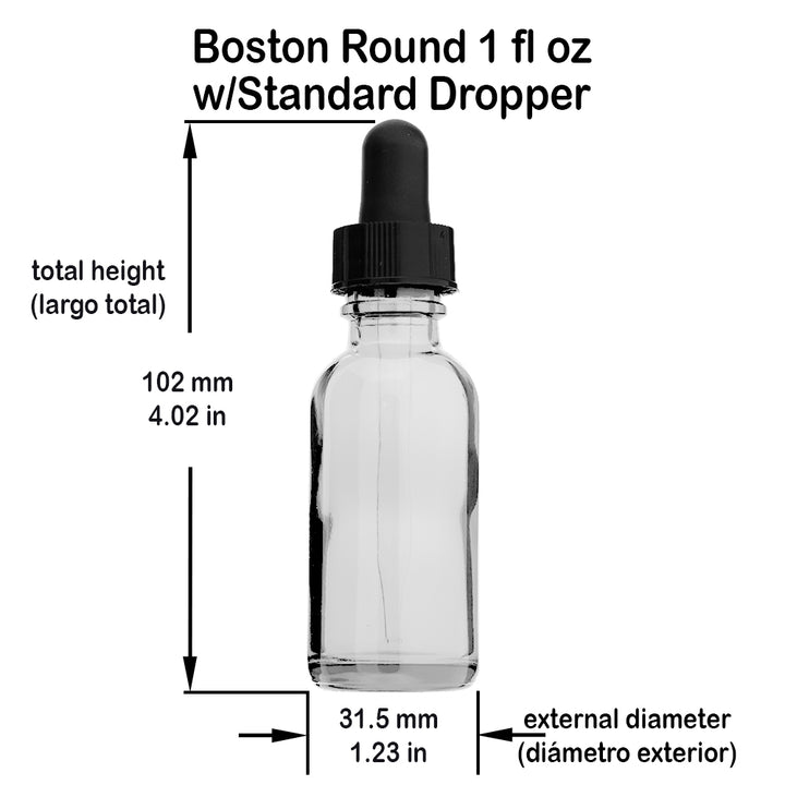 1 oz (30 ml) Clear Glass Boston Round Bottle - 20/400 Neck