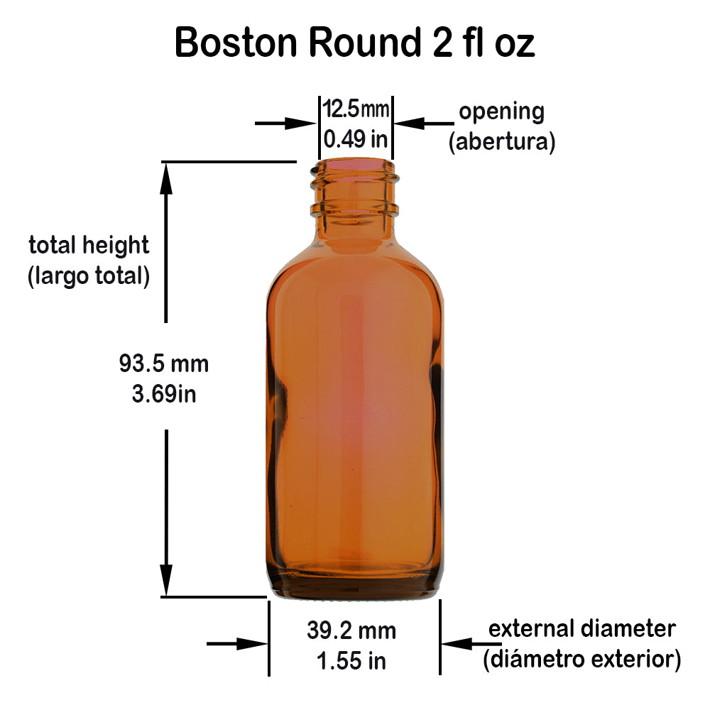 2 oz Amber Glass Boston Round Bottle – 20/400 Neck