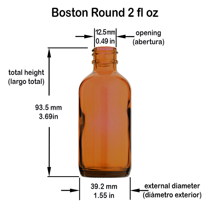 2 oz Amber Glass Boston Round Bottle – 20/400 Neck