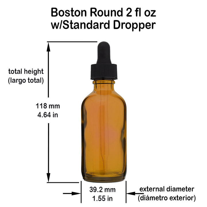 2 oz Amber Glass Boston Round Bottle – 20/400 Neck