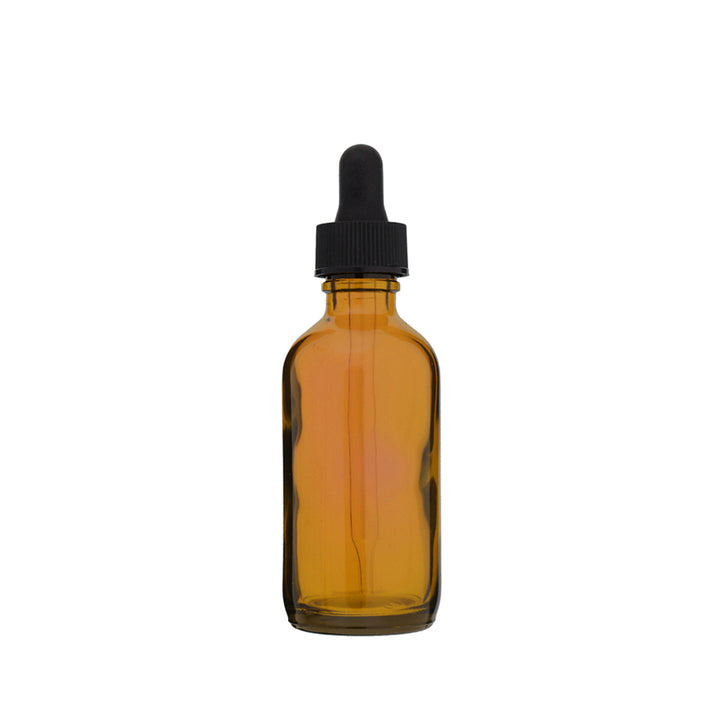 4 oz Amber Boston Round bottle glass dropper bottle with black cap