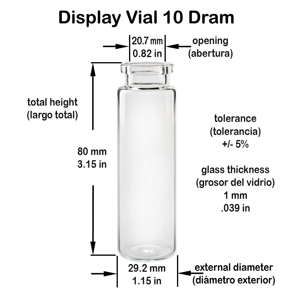 Display Borosilicate Glass Vial 10 Dram #D975 10