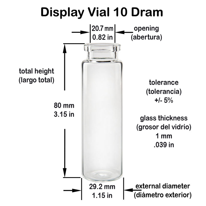 Display Borosilicate Glass Vial 10 Dram #D975 10