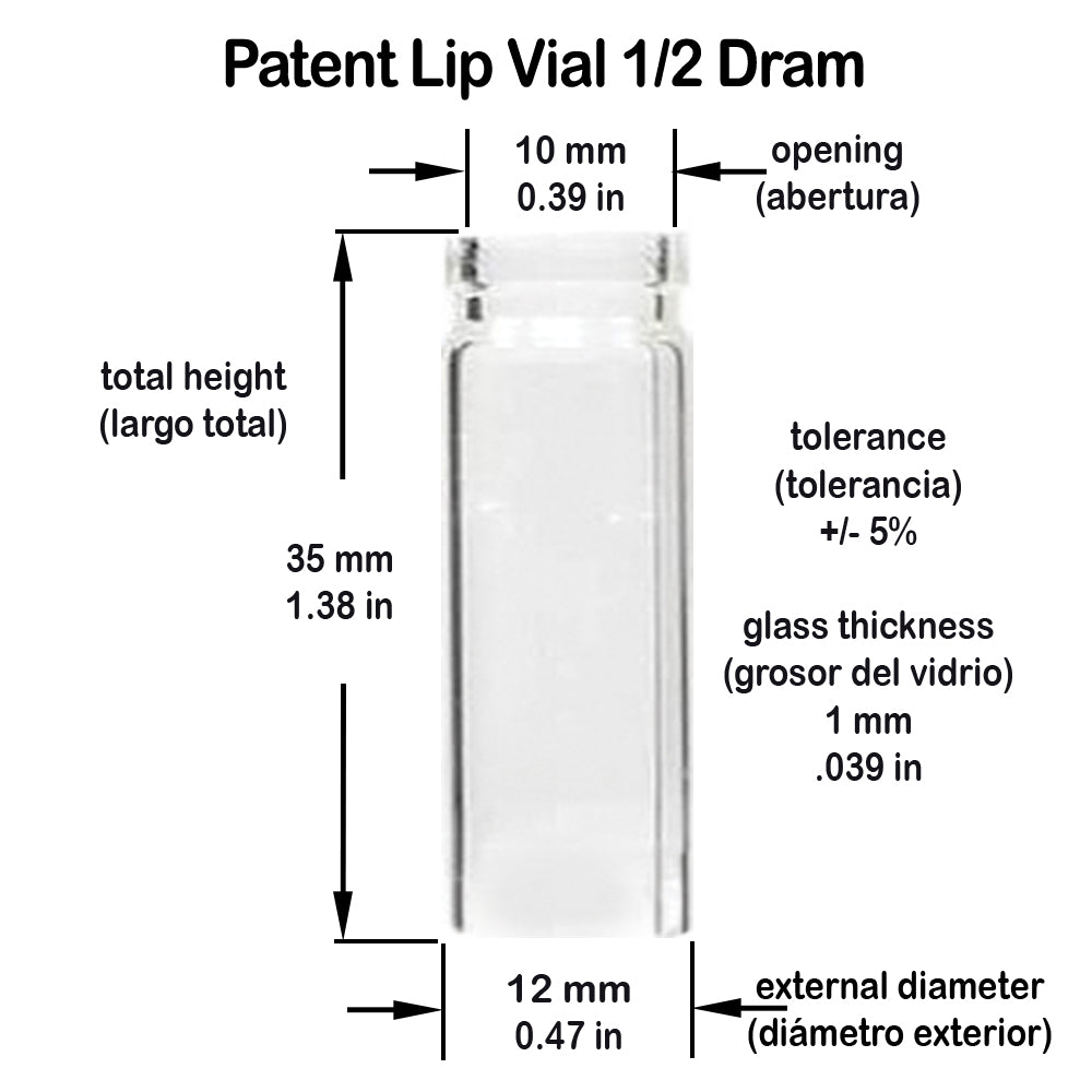 Clear Patent Lip Glass Borosilicate Vial 1/2 Dram #S900 1/2