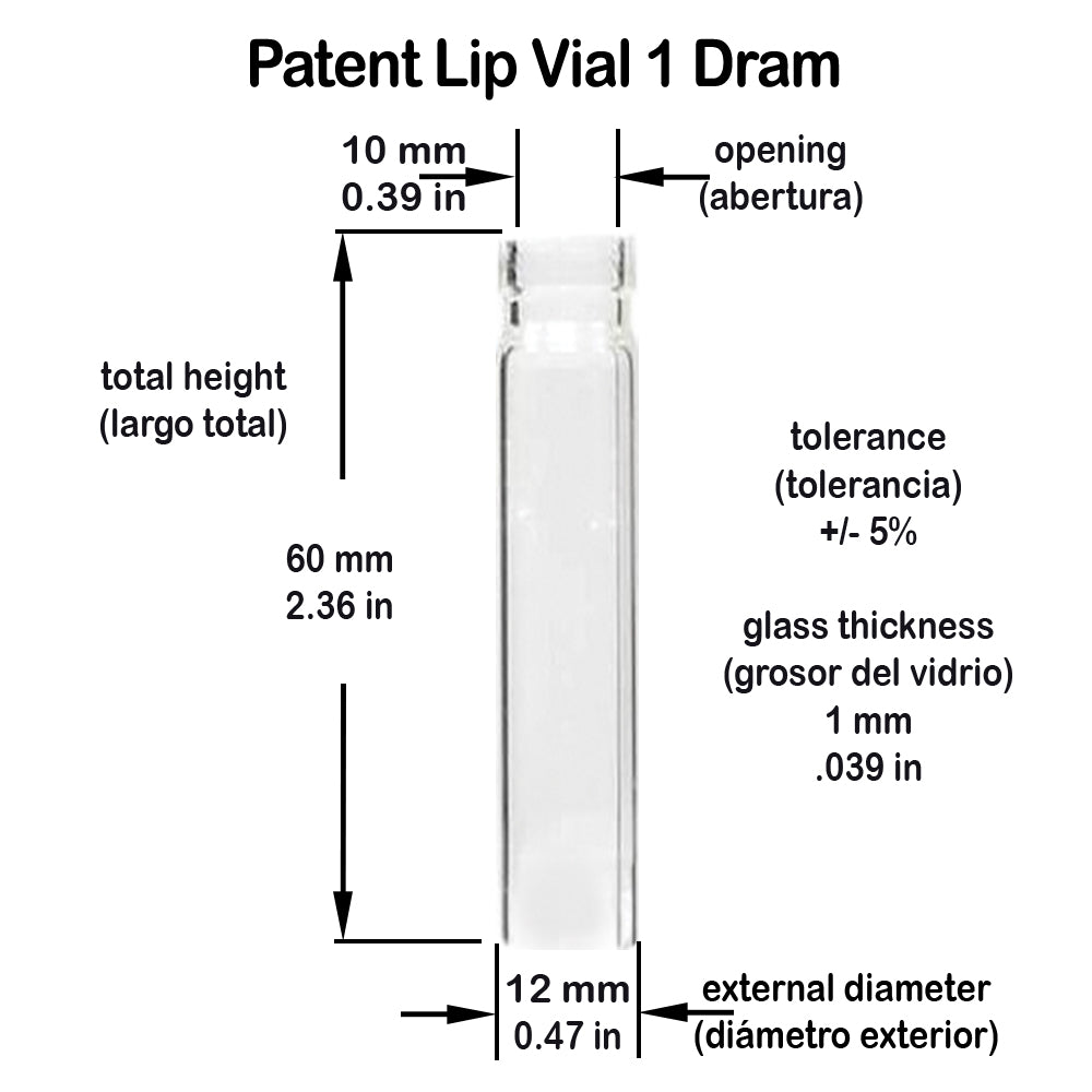 Clear Patent Lip Borosilicate  Glass Vial 1 Dram 12x60mm #L905 1