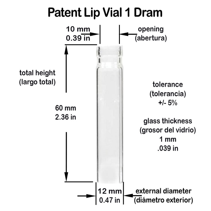 Clear Patent Lip Borosilicate  Glass Vial 1 Dram 12x60mm #L905 1