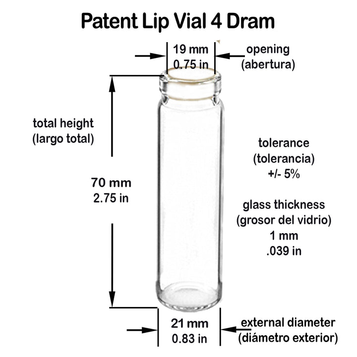 Clear Patent Lip Borosilicate glass Vial 4 Dram #S900 4