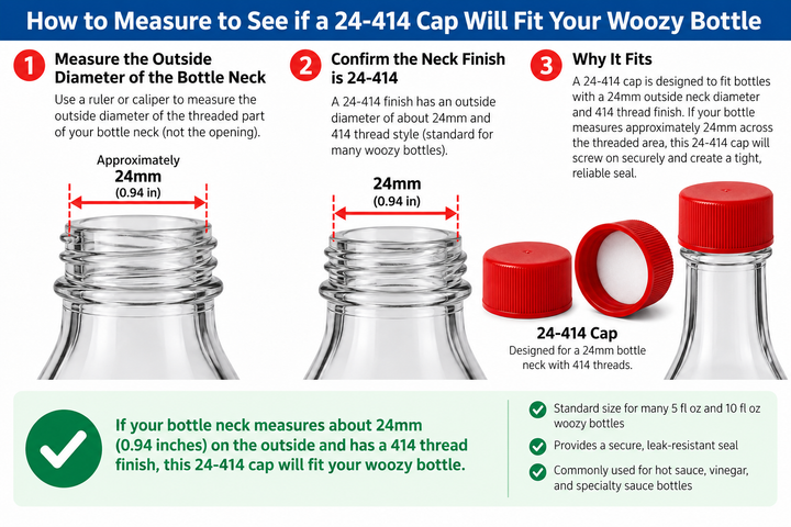 Red Screw Caps 24-414 for Woozy Bottles Hot Sauce - Foam Liner