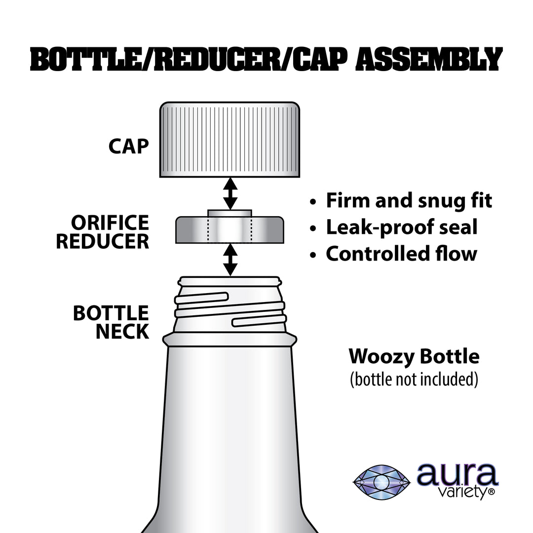 Yellow Screw Caps and Orifice Reducer - Compatible with 5 oz. & 10 oz. Woozy Hot Sauce Bottles