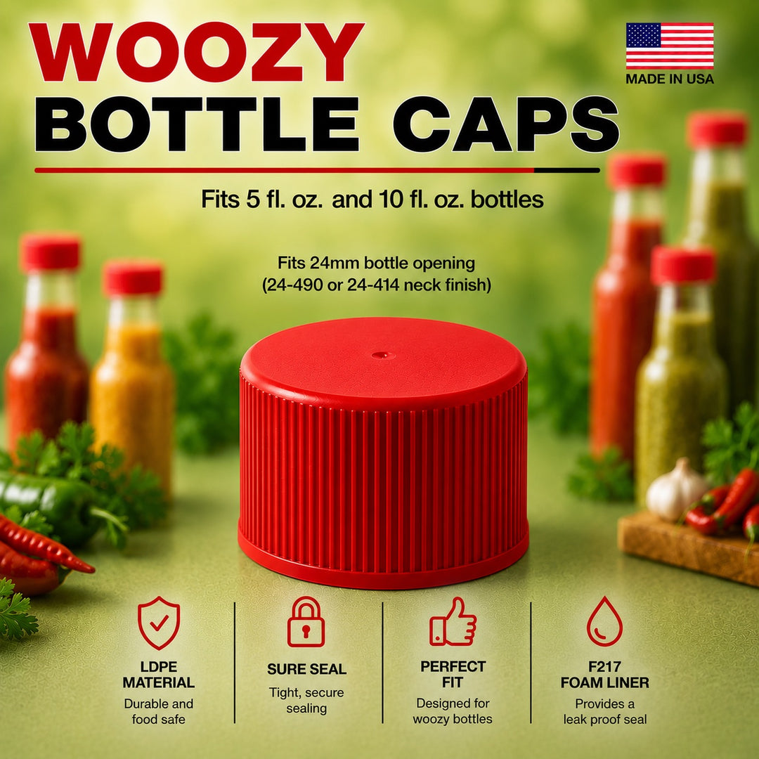Red Screw Caps 24-414 for Woozy Bottles Hot Sauce - Foam Liner