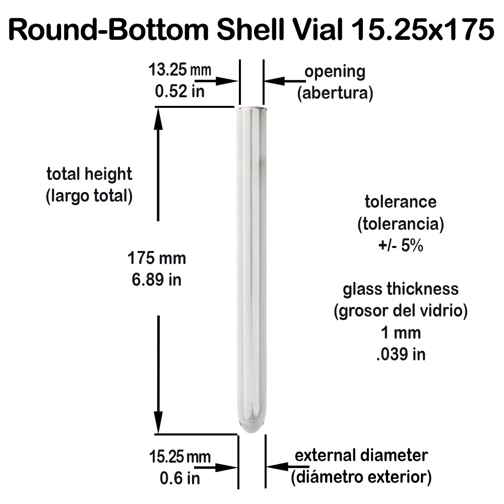 Glass Shell Borosilicate Vial Round Bottom 6 Dram 15.25x175mm SSRB