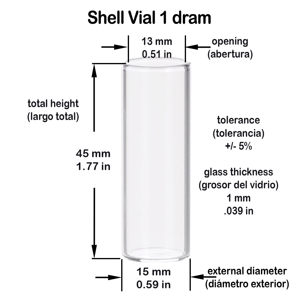 Glass Shell Vial Flat Bottom 1 Dram 15x45mm #S930 1