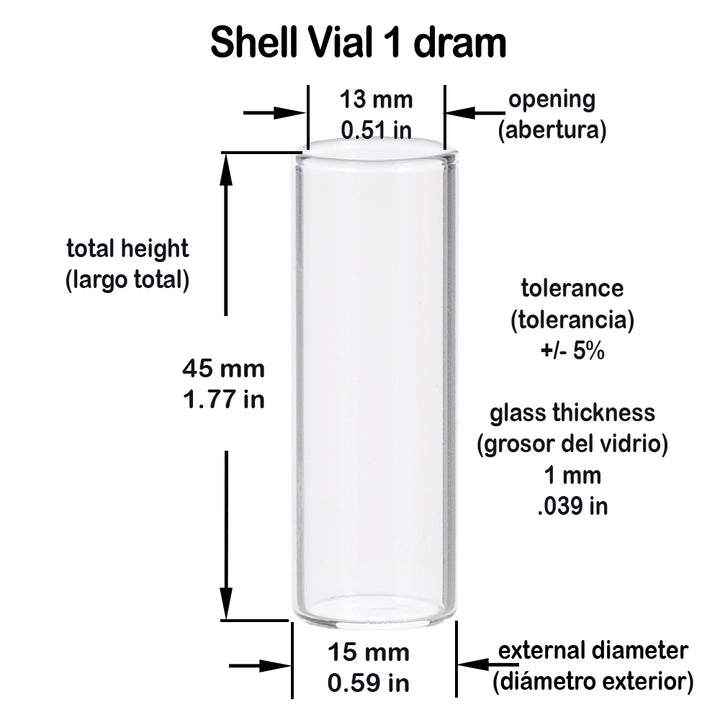 Glass Shell Vial Flat Bottom 1 Dram 15x45mm #S930 1