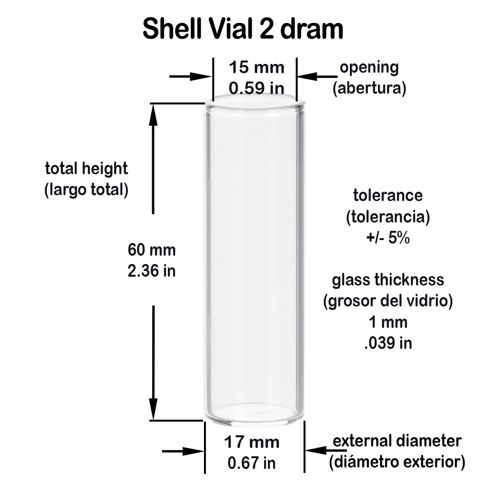 Glass Shell Vial Flat Bottom 2 Dram 17x60mm #S930 2