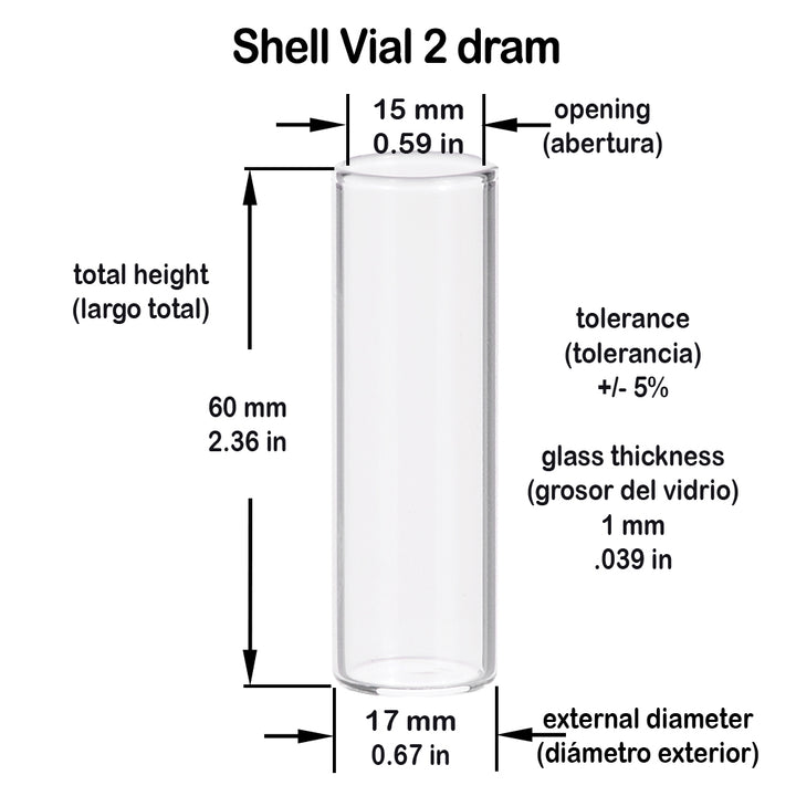 Glass Shell Vial Flat Bottom 2 Dram 17x60mm #S930 2