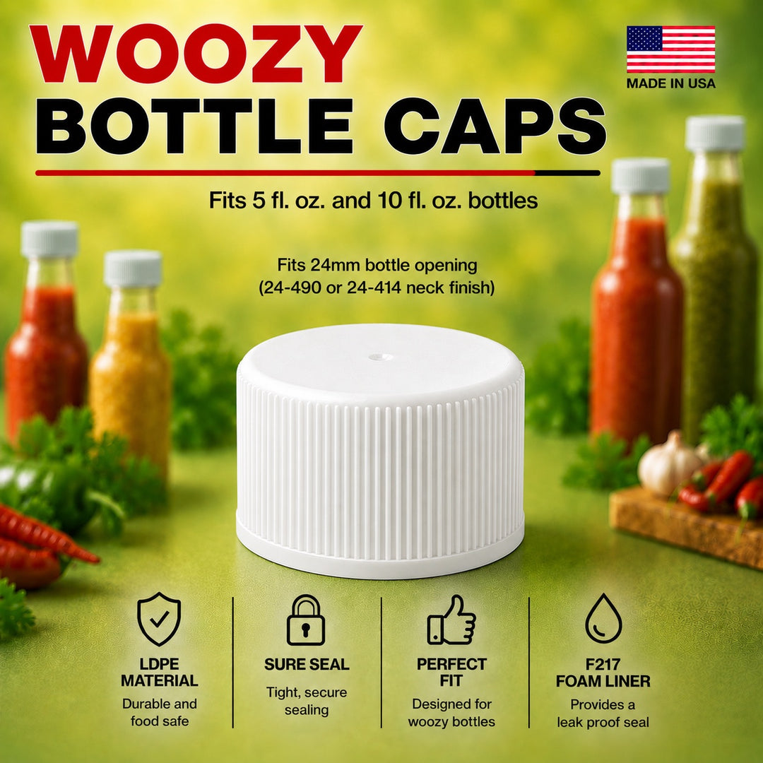 White Screw Caps 24-414 for Woozy Bottles Hot Sauce - Food Grade Foam Liner