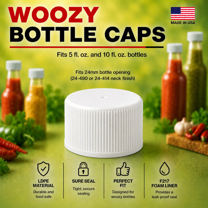 White Screw Caps 24-414 for Woozy Bottles Hot Sauce - Food Grade Foam Liner